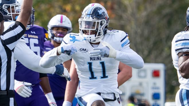 Khairi Manns logged six TFLs and was tied for the team lead with three sacks in 2021 (Photo courtesy of Maine Football).